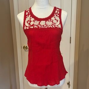 Lucky Brand embroidered red gauze tank